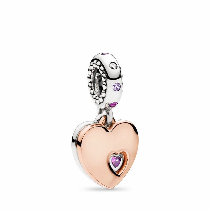 Pandora Two Hearts Dangle Charm NZ, Pandora Rose™ (870264-MFJ)